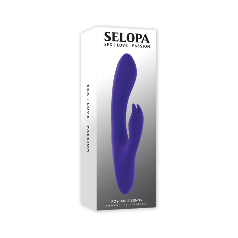 Selopa Poseable Bunny Rechargeable Silicone Dual Stimulator, Purple