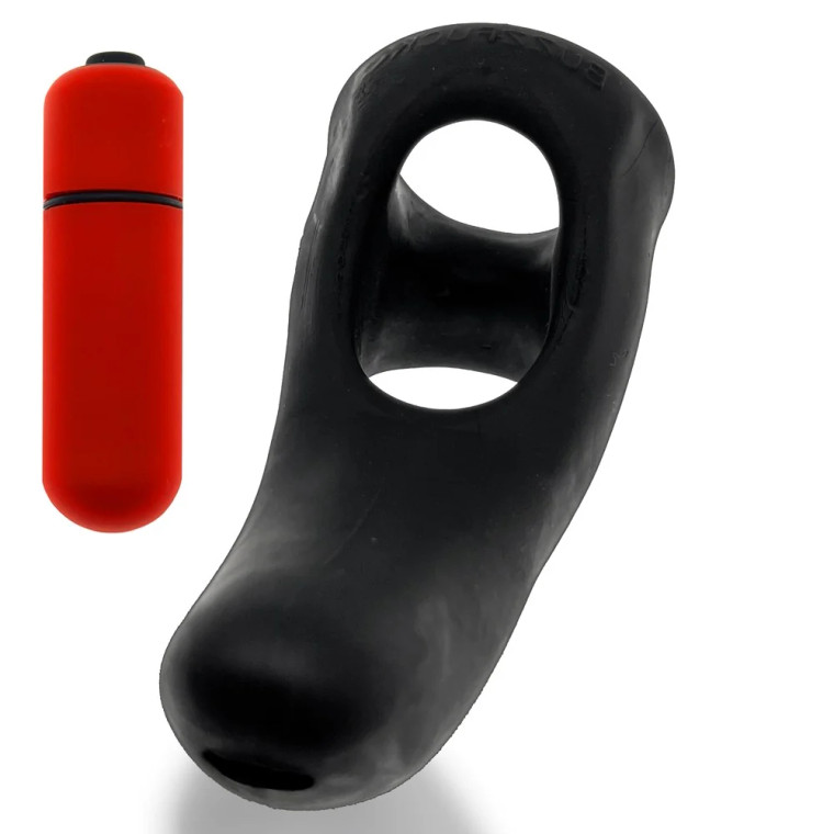 Hunkyjunk Buzzfuck Cock & Ball Sling with Taint Vibrator, Tar Ice