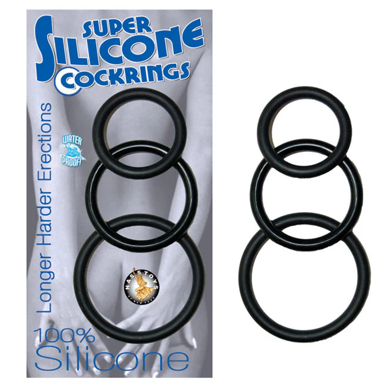 Nasstoys Super Silicone 3 Piece Cock Ring Set, Black