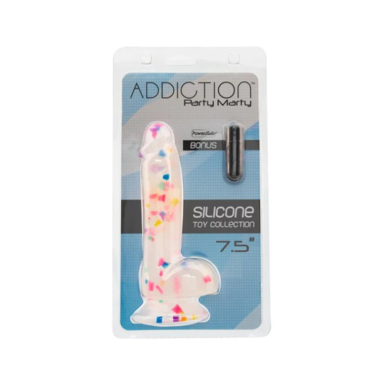 Addiction Silicone Toy Collection Party Marty 7.5 Inch Dildo, 5.5 Inch Insertable, 1.5 Inch Max Width, Frost Confetti