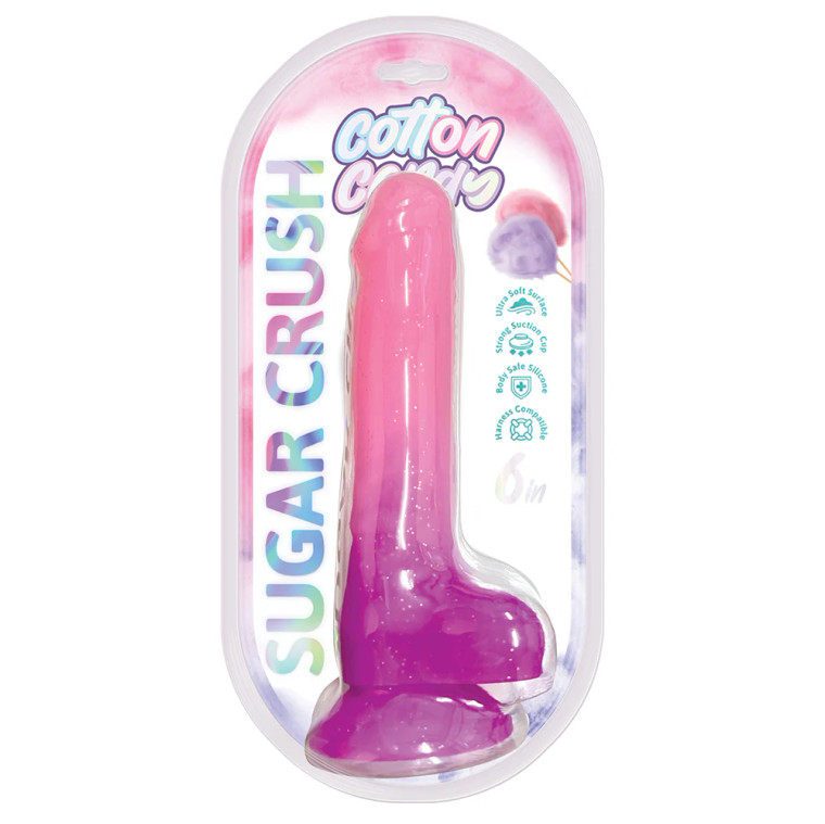 Cotton Candy Sugar Crush 6 Inch (Total Length) Silicone Dildo, Pink/Purple