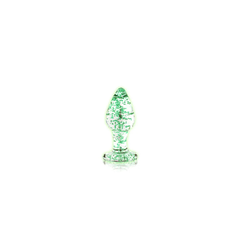 Ouch! Glow in the Dark Small Glass Anal Plug, Clear/Green