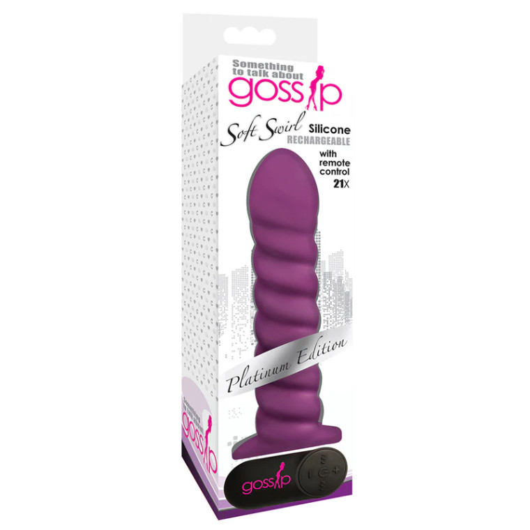 Gossip Soft Swirl Rechargeable Remote-Controlled Textured 7.5 Inch Silicone Vibrating Dildo, Violet