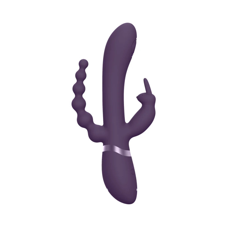 VIVE RINI Rechargeable Triple-Motor Pulse-Wave Dual Entry Silicone Rabbit Vibrator, Purple