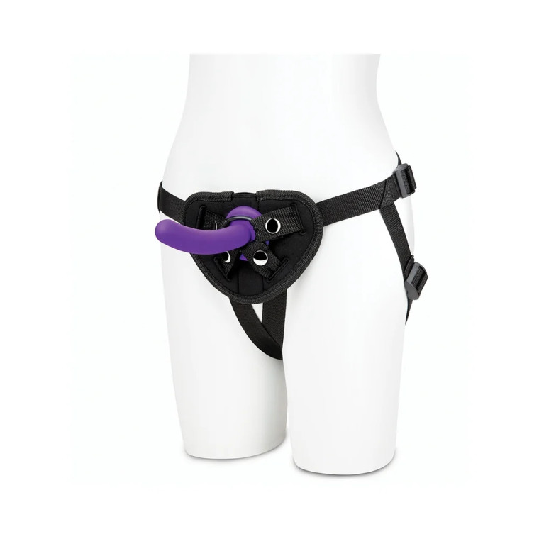 Lux Fetish Strap-On Harness & 5 Inch Dildo Set, 4.5 Inch Insertable, 0.84 Inch Max Width, Purple