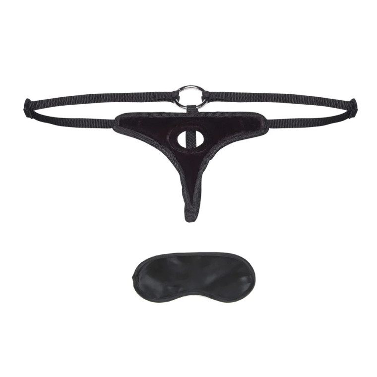 Lux Fetish Black Velvet Bikini Strap-On Harness, Black
