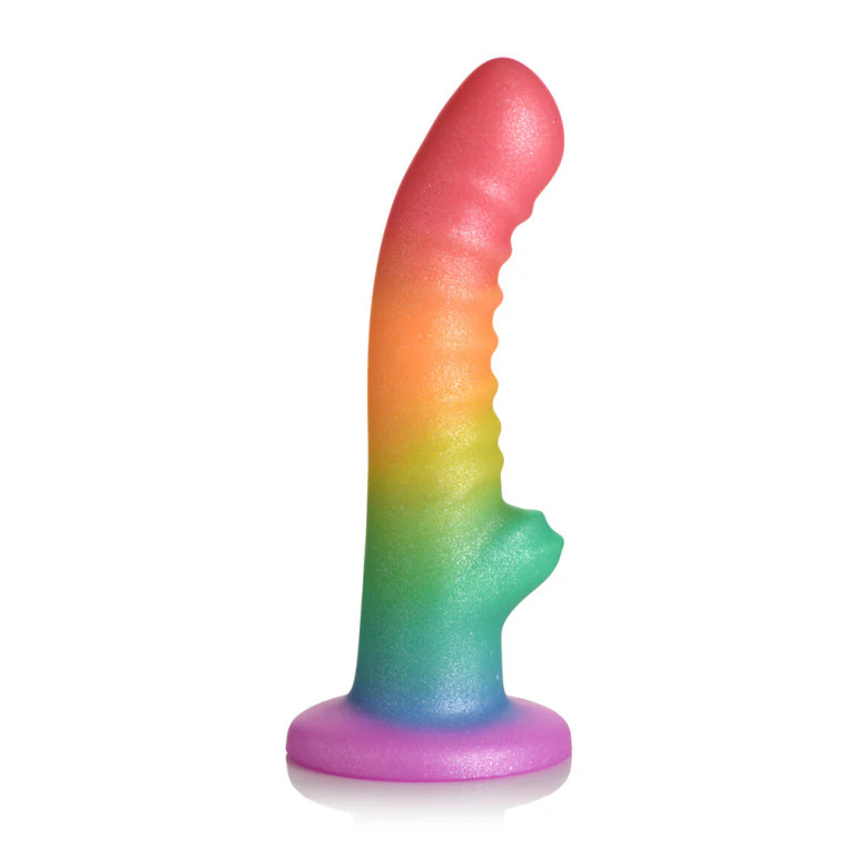 Simply Sweet Ribbed Rainbow Dildo, 6.0 Inch Insertable, 1.3 Inch Max Width