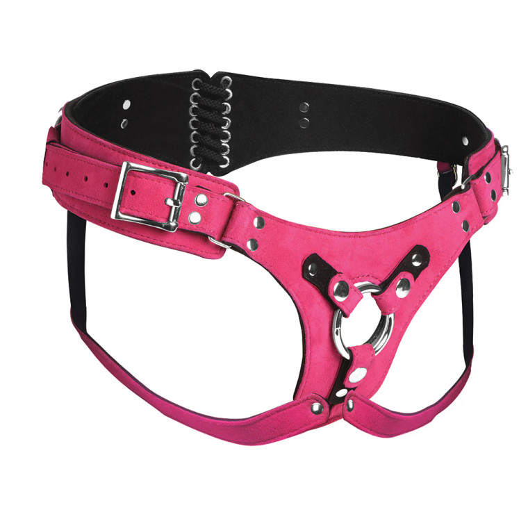 Strap U Bodice Deluxe Leather Corset Harness, Pink