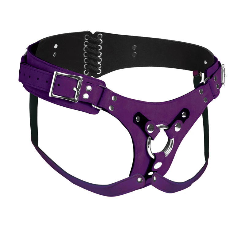 Strap U Bodice Deluxe Leather Corset Harness, Purple