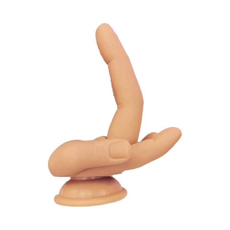 Finger Fest Double Up Dildo, 4.7 Inch Insertable, 1.9 Inch Max Width, Beige