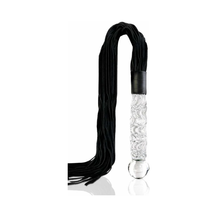 Icicles No. 38 Leather Flogger with Glass Handle, 6.69 Inch Insertable, Clear/Black