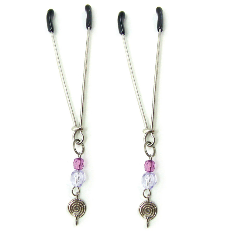 Sex Kitten Clamps with Purple Swirls & Beads
