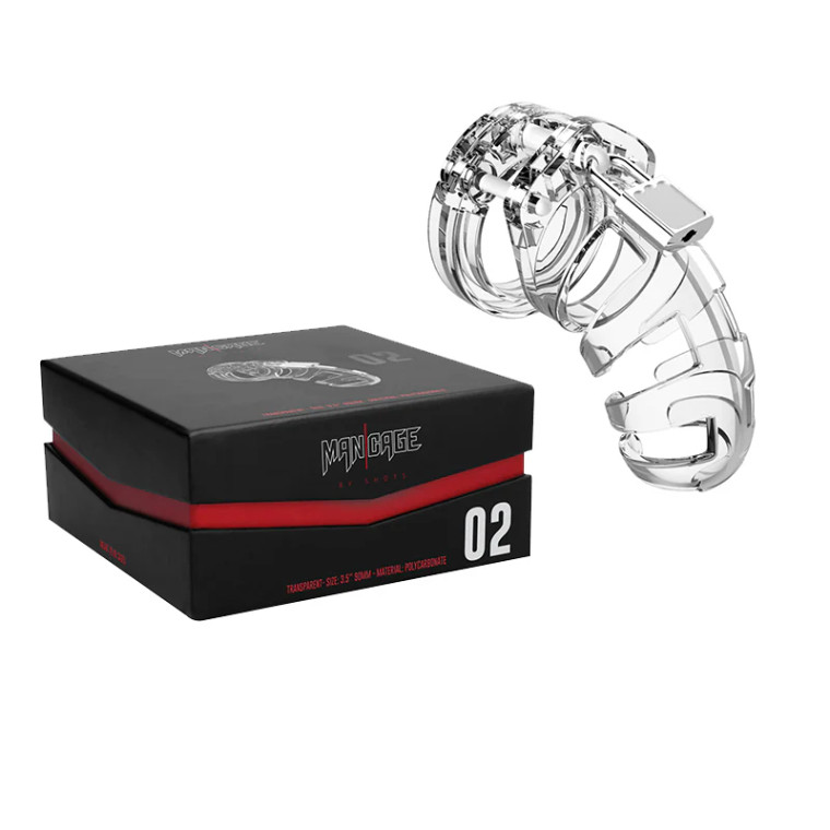 Shots ManCage Model 02 Adjustable 3.5 Inch Chastity Cock Cage, Clear