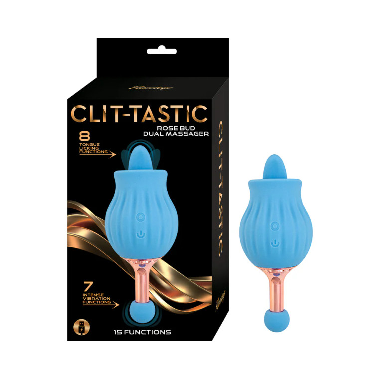 Nasstoys Clit-Tastic Rose Bud Dual Massager, Blue