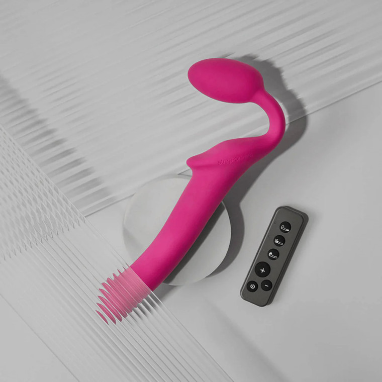 Strap-On-Me Vibrating Bendable Strapless Strap-On, Medium, 5.98 Inch Insertable, 1.49 Inch Max Width, Fuchsia