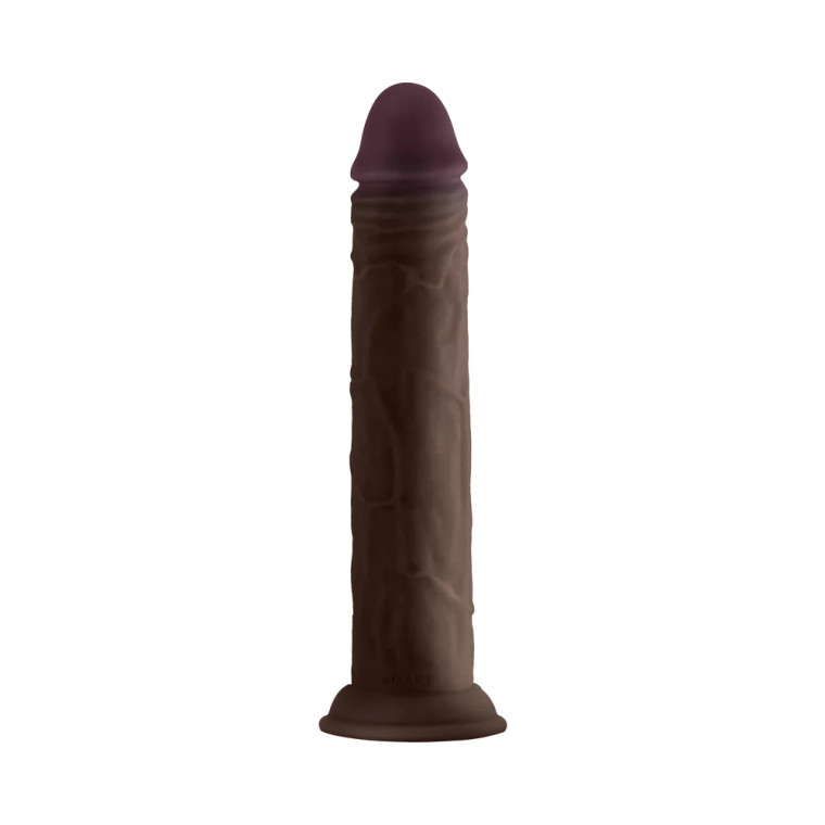 Shaft Model J: Dual Density Silicone Dildo with Suction Cup, 8.6 Inch insertable, 1.81 Inch Max Width, Mahogany