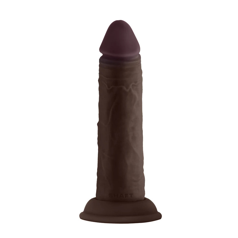 Shaft Model J: Dual Density Silicone Dildo with Suction Cup, 4.9 Inch Insertable, 1.38 Inch Max Width, Mahogany