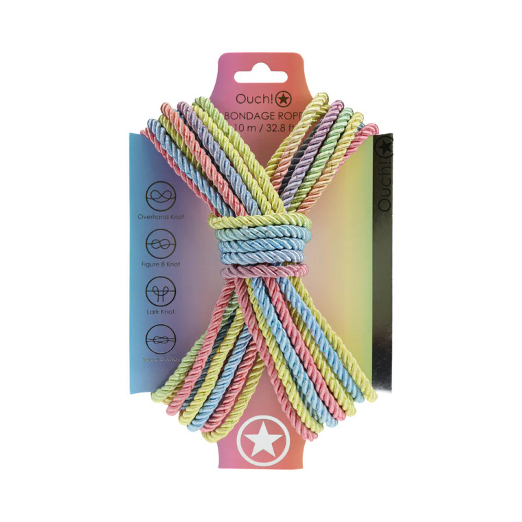 Ouch! Bondage Nylon Rope, 33 ft., Pastel Multicolor