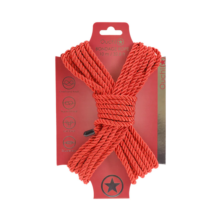Ouch! Bondage Nylon Rope, 33 ft., Red