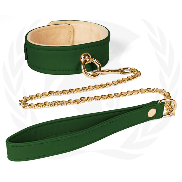 Spartacus Plush Lined PU Collar and Chain Leash, Green