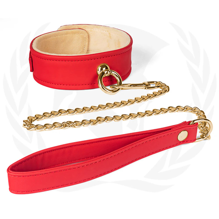 Spartacus Plush Lined PU Collar and Chain Leash, Red