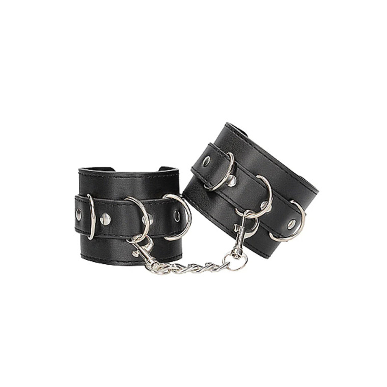 Ouch! Black & White Adjustable Bonded Leather Wrist or Ankle Cuffs, Black