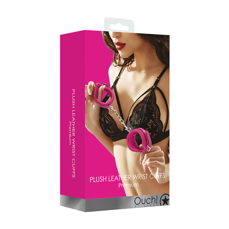Ouch! Premium Plush Leather Adjustable Wrist Cuffs, Pink