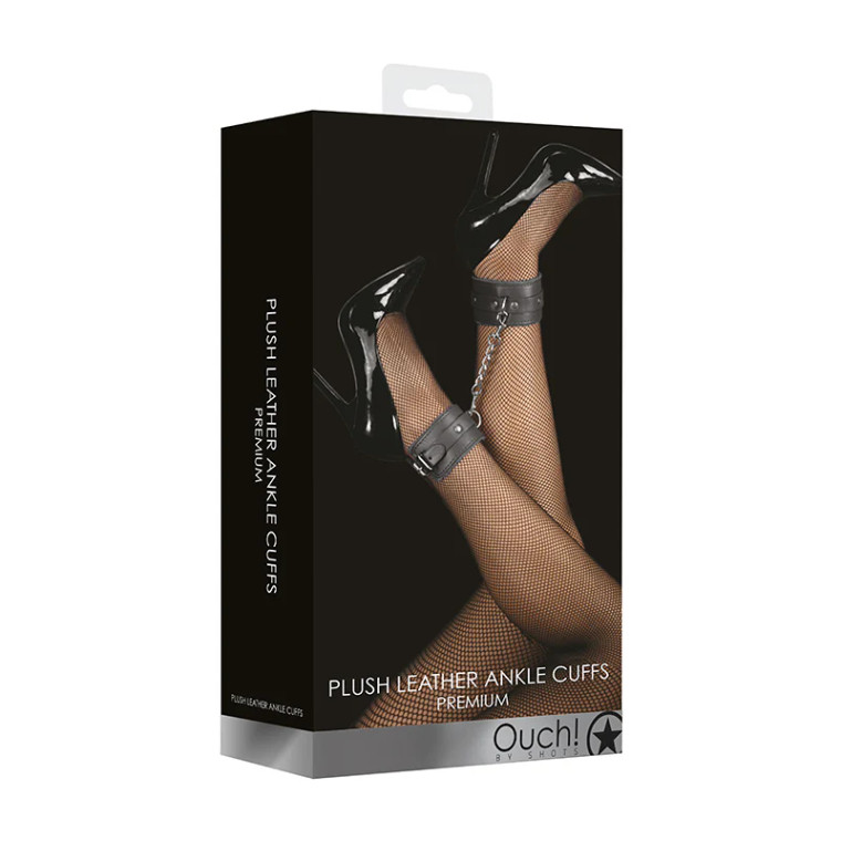 Ouch! Premium Plush Leather Adjustable Ankle Cuffs, Black