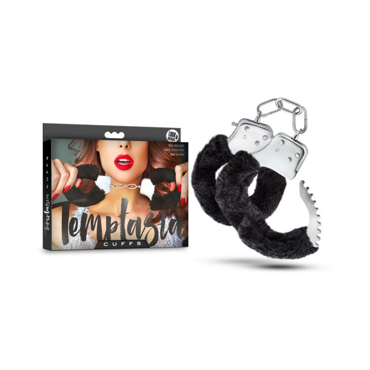 Temptasia Adjustable Faux Fur Cuffs, Black