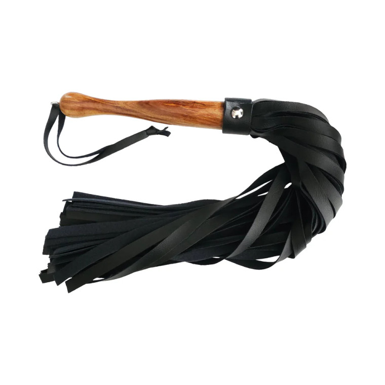 Rouge Fetish Play Vegan Wooden Handle Flogger, Black