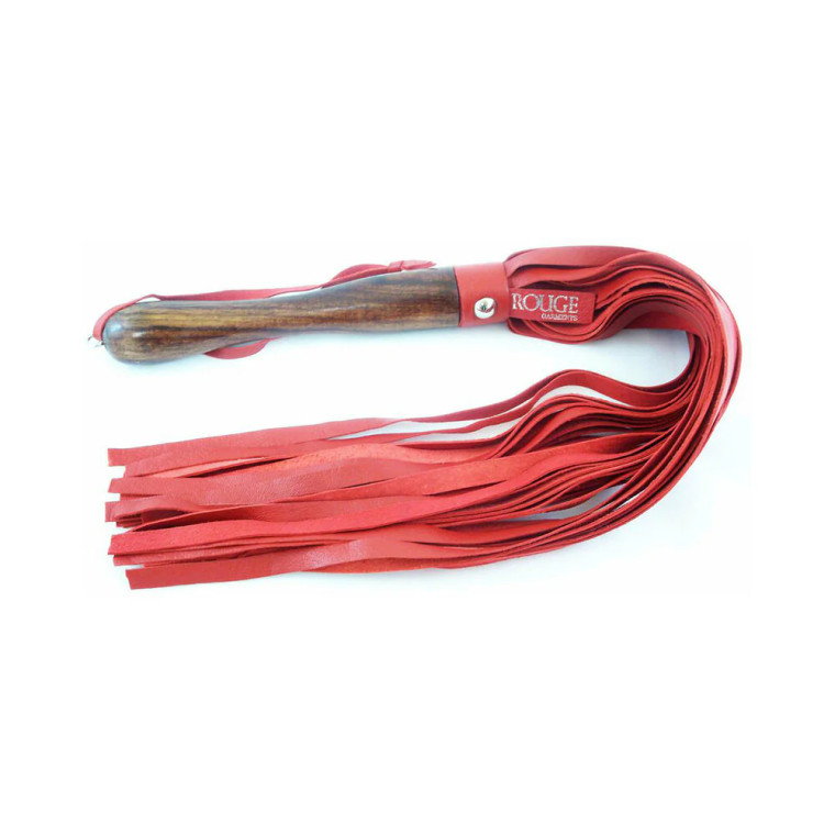 Rouge Wooden Handle Leather Flogger, Red