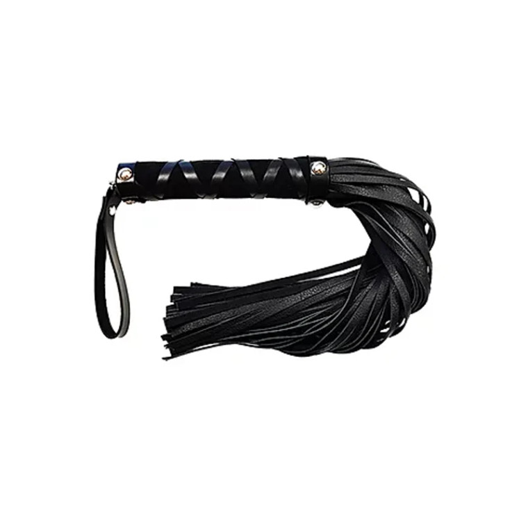 Rouge Short Leather Flogger with Studded Handle, Black