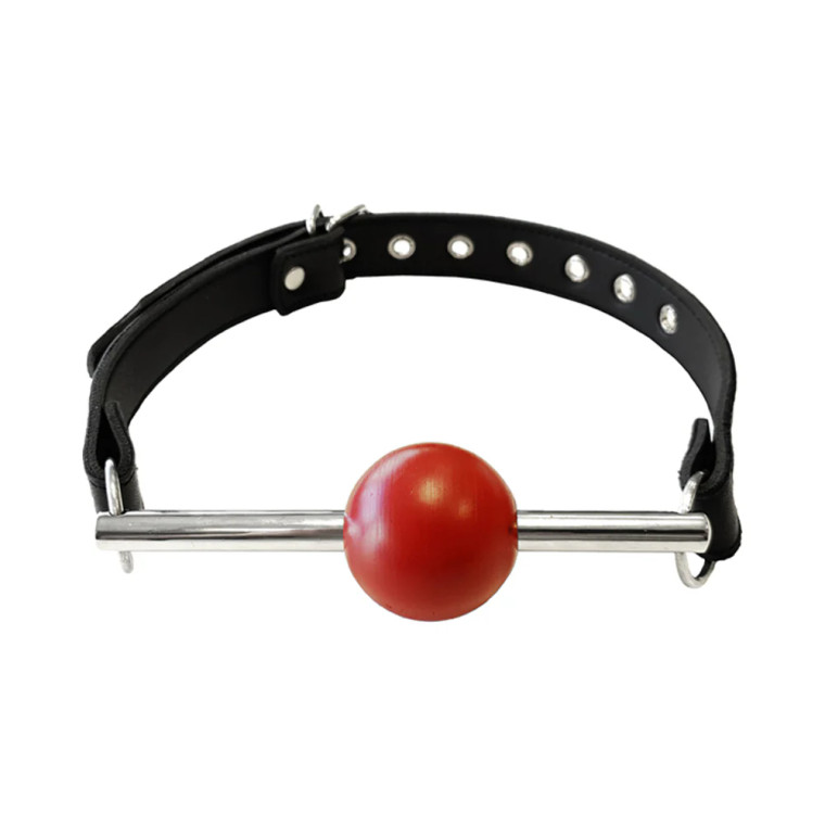 Rouge Leather Ball Gag with Removable Ball and Stainless Steel Rod, Black & Red