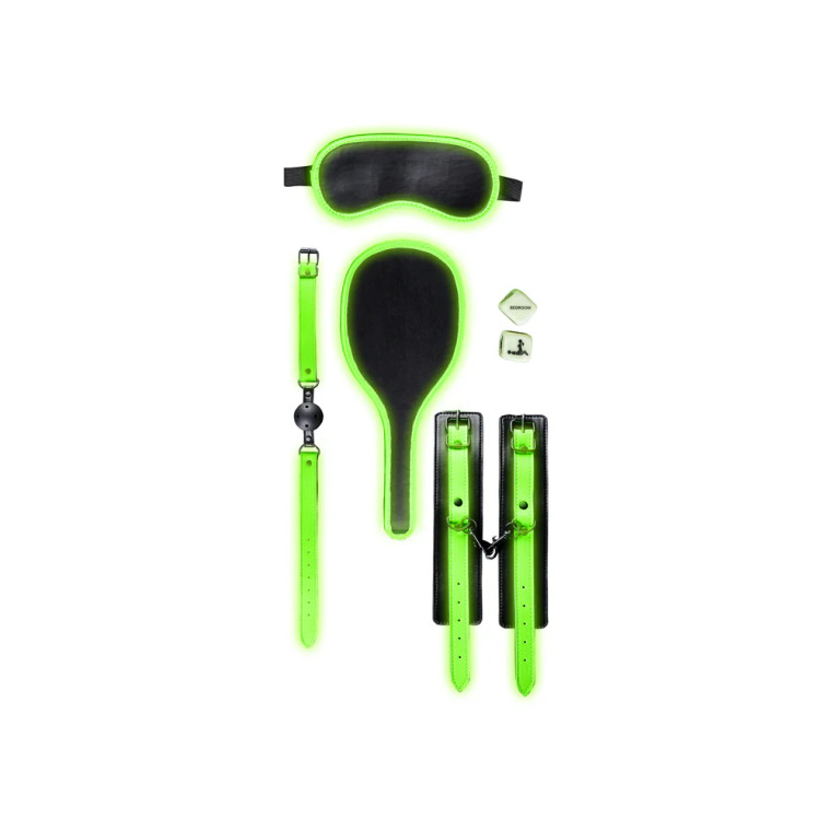 Ouch! Glow in the Dark 7-Piece Bondage Kit, Neon Green