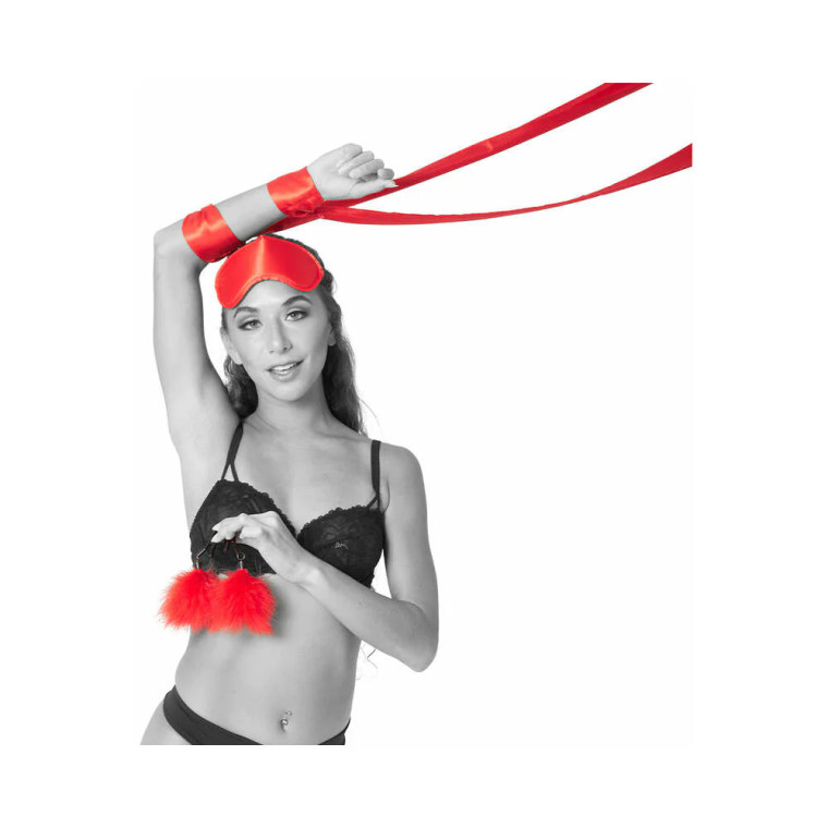 Sportsheets Sex & Mischief Amor 5-Piece Bondage Beginner Kit, Red