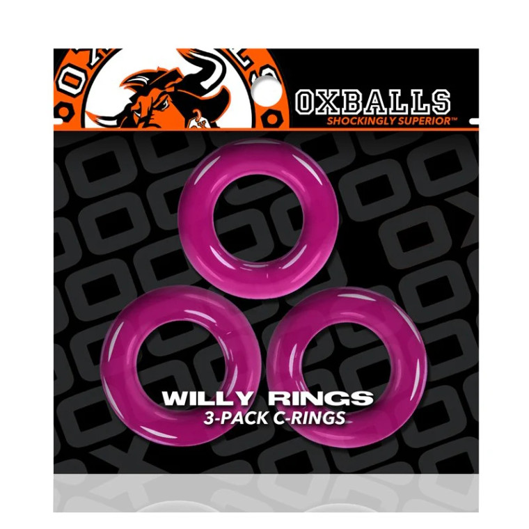 Oxballs Willy Rings 3-Pack Cock Rings, Hot Pink