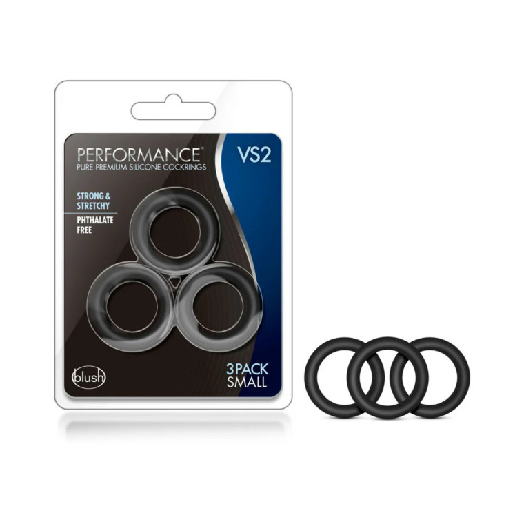 Performance VS2 Pure Premium Silicone Cock Rings 3-Pack, Small, Black