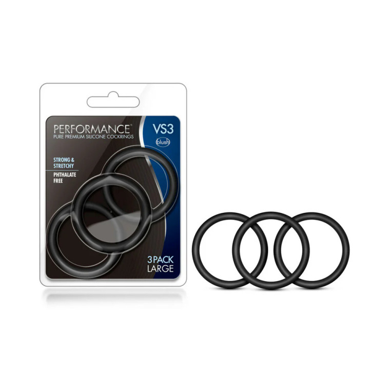 Performance VS3 Pure Premium Silicone Cock Rings 3-Pack, Large, Black