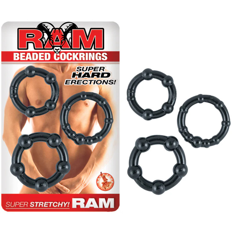 Ram Beaded Cock Rings, Black