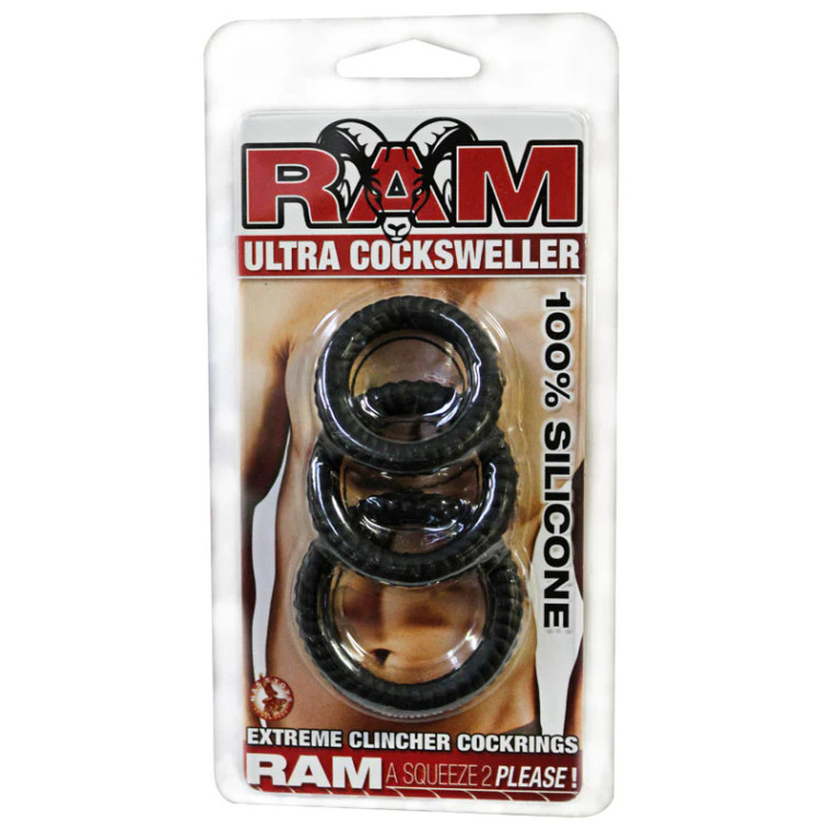 Ram Ultra Silicone Cocksweller Cock Ring Set, Black