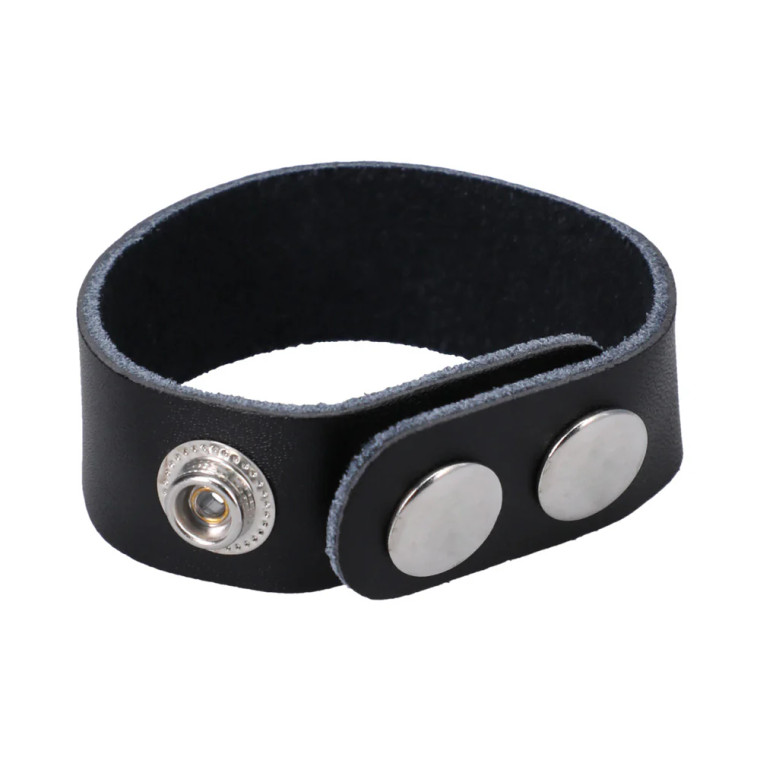 Rock Solid The Leather 3 Snap Cock Ring, Black