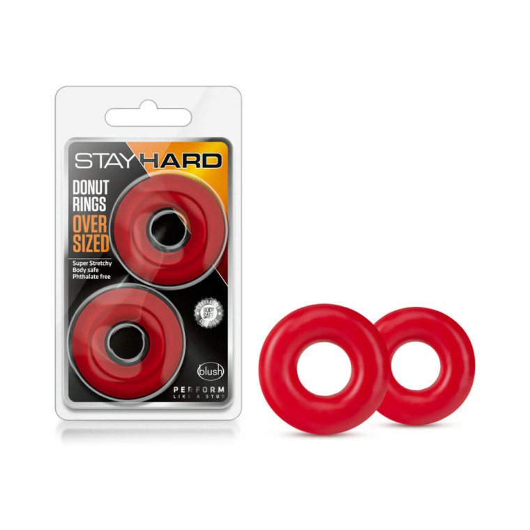Stay Hard Donut Rings Oversized Cock Ring 2-Pack, Red