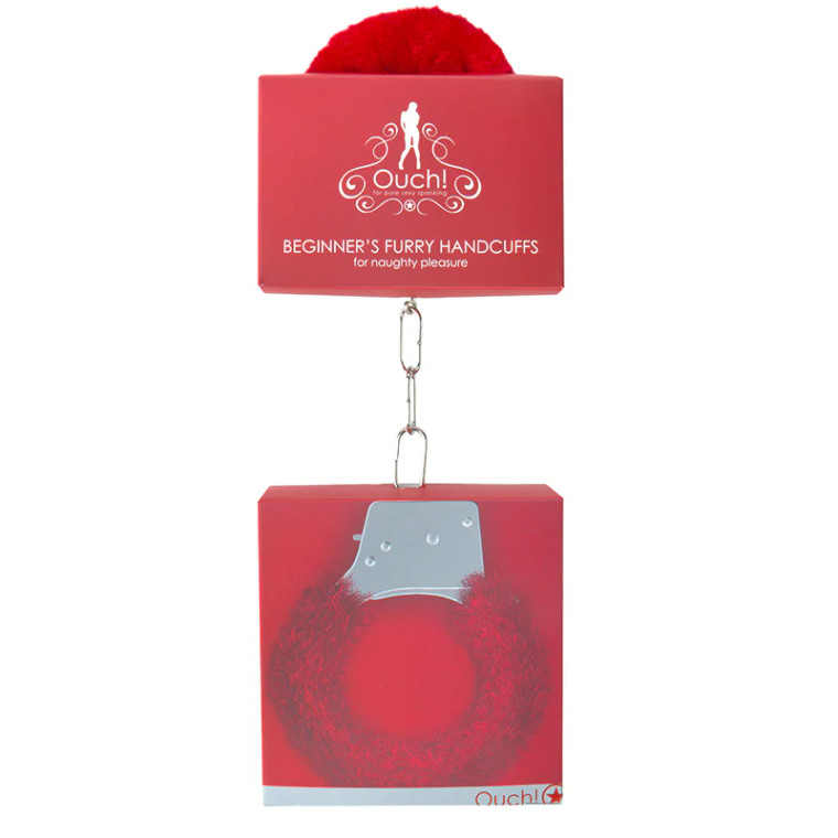 Ouch! Beginner's Furry Handcuffs With Quick-Release, Red