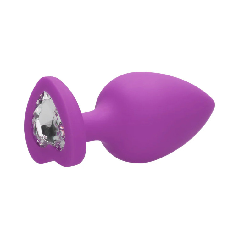 Ouch! Flexible Silicone Diamond Heart Butt Plug, Purple, Extra Large