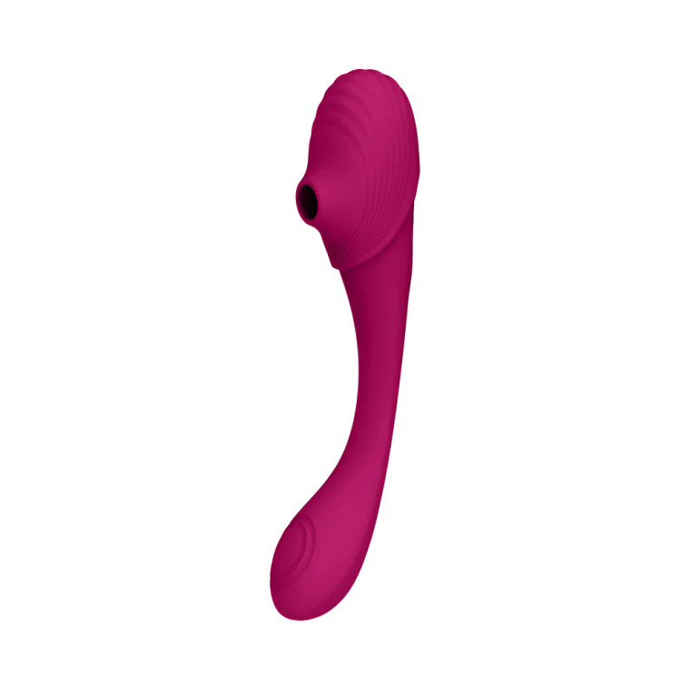 VIVE MIRAI Rechargeable Double Ended Pulse Wave & Air Wave Bendable Silicone Vibrator, Pink