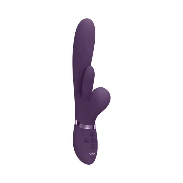VIVE KURA Rechargeable Thrusting Silicone G-Spot Vibrator with Flapping Tongue and Pulse Wave Stimulator, Purple