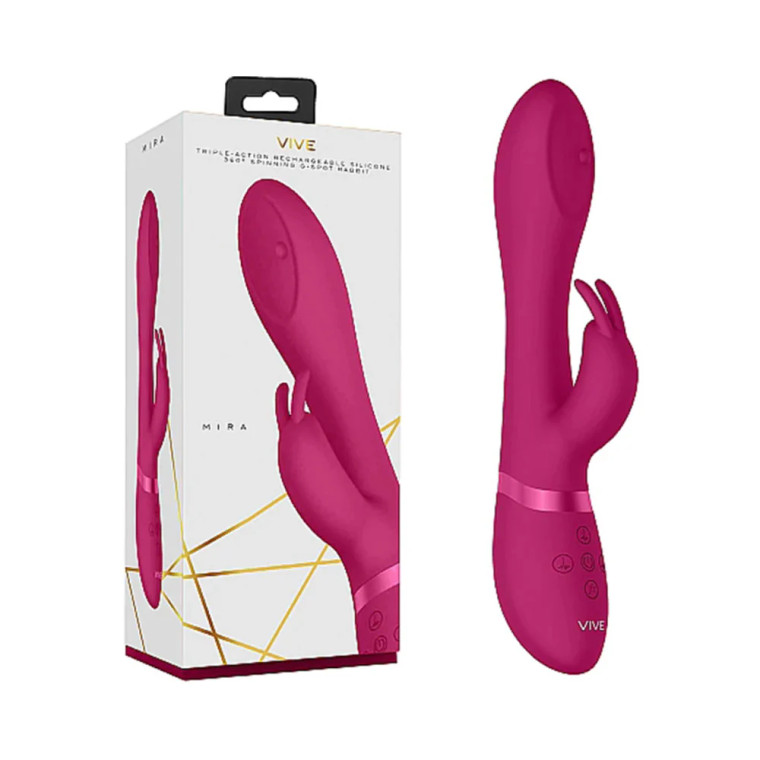 VIVE MIRA Rechargeable 360° Spinning Silicone Rabbit Vibrator, Pink