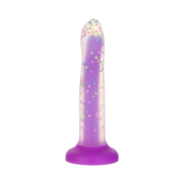 Addiction Rave 8 Inch Bendable Glow-in-the-Dark Silicone Dildo, 6.6 Inch Insertable, Purple Confetti Addiction Rave 8 Inch Bendable Glow-in-the-Dark Silicone Dildo, 6.6 Inch Insertable, Purple Confetti
