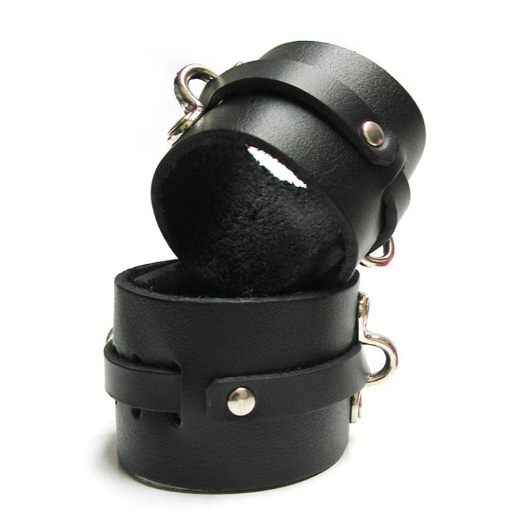 Kinklab Bondage Basics Leather Ankle Cuffs, Black