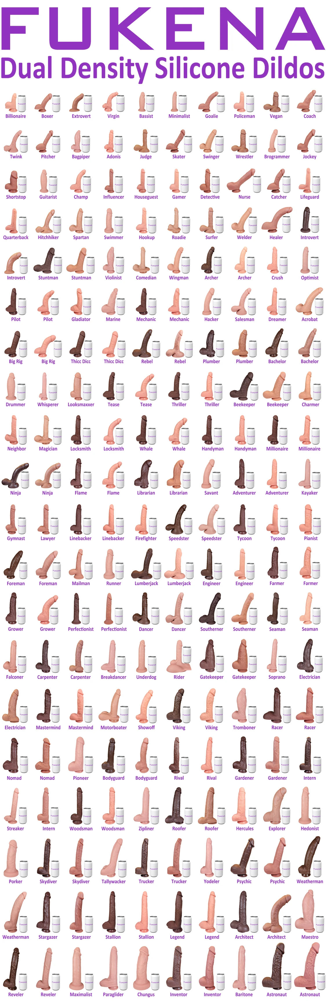 FUKENA dildo size comparison image